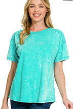 ACID WASHED ROUND NECK TEE