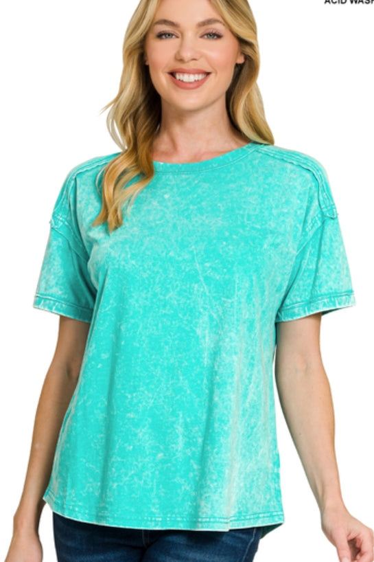 ACID WASHED ROUND NECK TEE