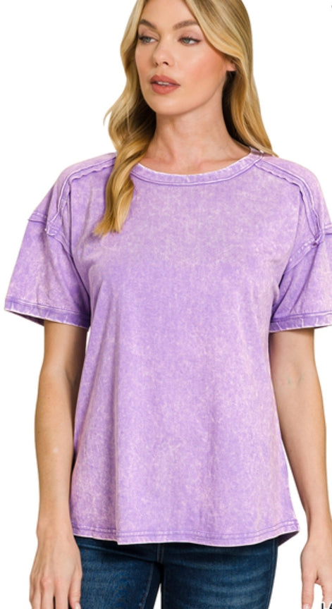 ACID WASHED ROUND NECK TEE
