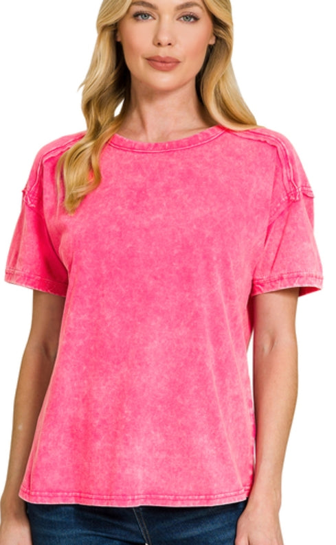 ACID WASHED ROUND NECK TEE