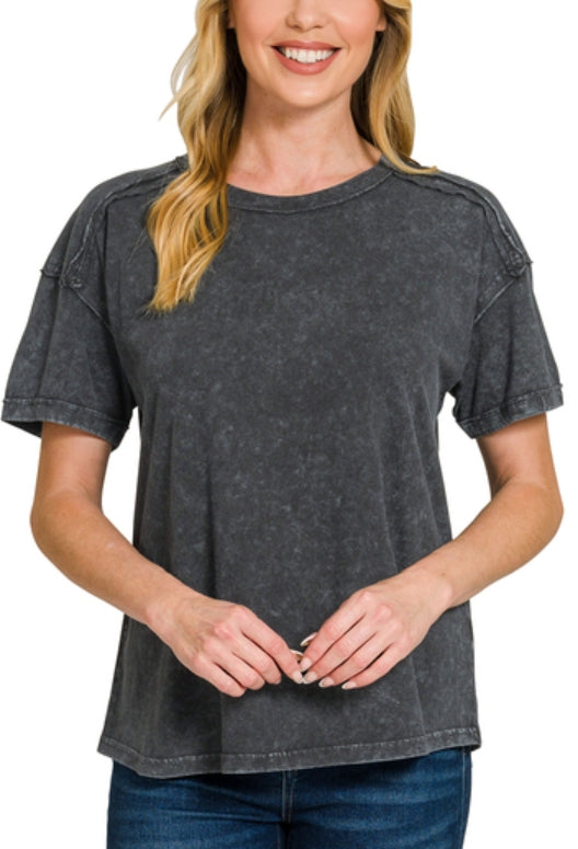 ACID WASHED ROUND NECK TEE