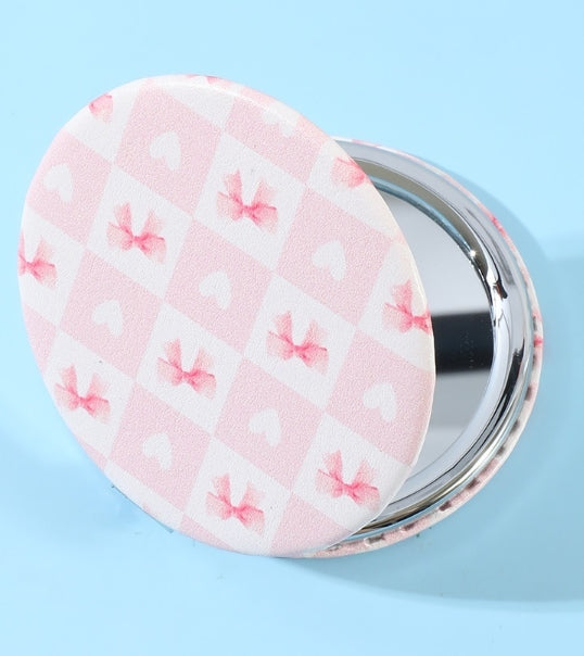 BOW DESIGN DOUBLE SIDED FOLDING MINI HAND MIRROR