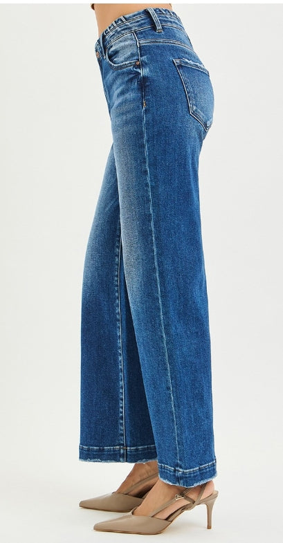 RISEN HIGH RISE WIDE JEANS WITH WAISTBAND SEAM DETAIL