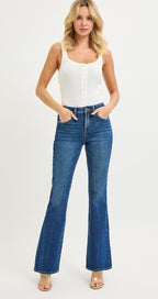 RISEN TUMMY CONTROL 4 WAY STRETCH HIGH RISE FLARE JEANS