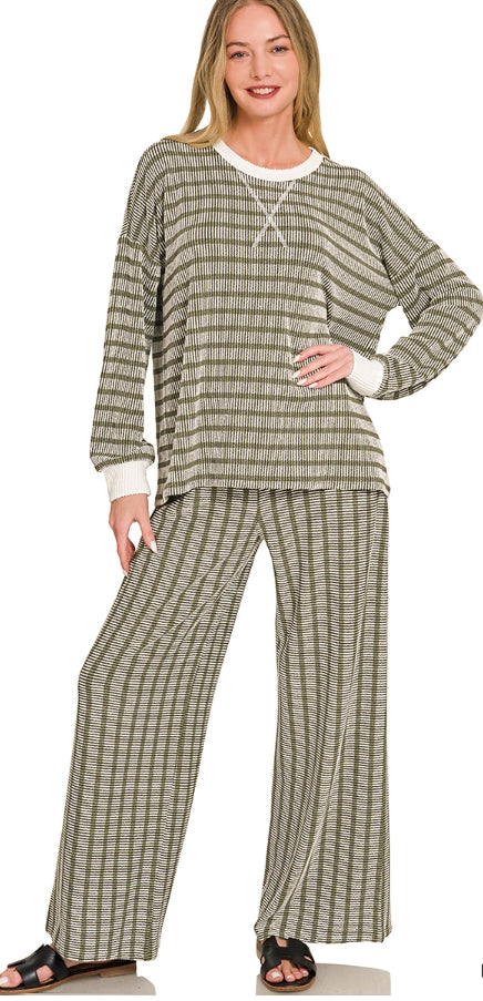 RAISED RIB STRIPED PULLOVER AND PANTS SET