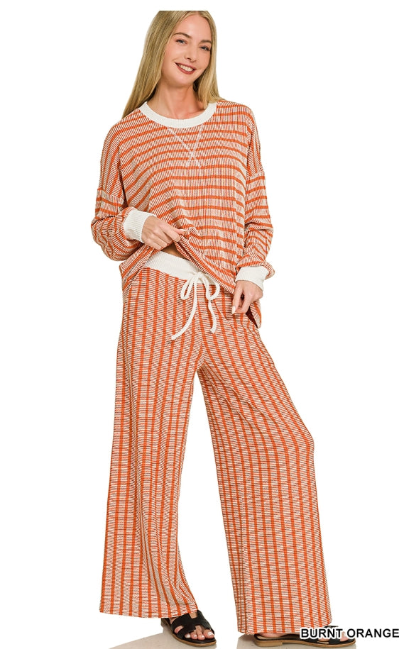 RAISED RIB STRIPED PULLOVER AND PANTS SET