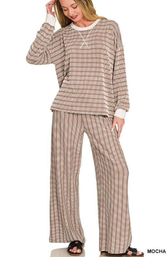 RAISED RIB STRIPED PULLOVER AND PANTS SET