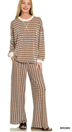RAISED RIB STRIPED PULLOVER AND PANTS SET