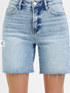 RISEN TUMMY CONTROL HIGH RISE-MID LENGHT RAW CUT HEM SHORTS