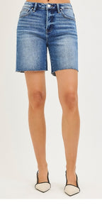RISEN TUMMY-CONTROL HIGH RISE MID-LENGHT RAW CUT HEM SHORTS
