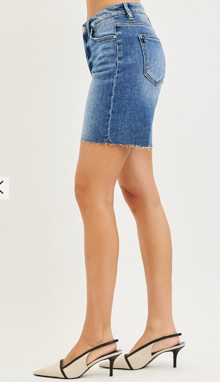 RISEN TUMMY-CONTROL HIGH RISE MID-LENGHT RAW CUT HEM SHORTS