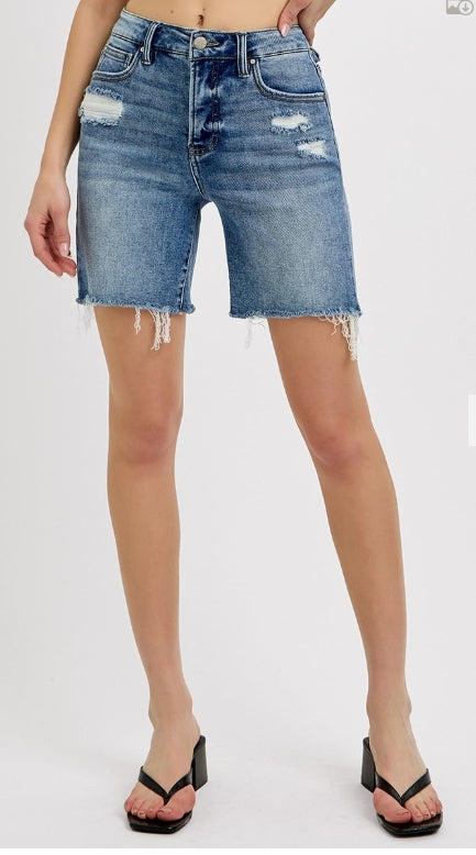 RISEN TUMMY CONTROL HIGH RISE LOOSE FIT-MID-LENGHT SHORTS