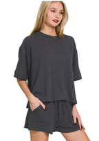 RAISED RIB-SHORT SLEEVE TEE AND SHORT SET