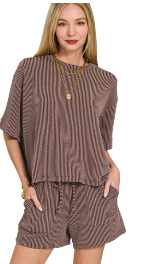 RAISED RIB-SHORT SLEEVE TEE AND SHORT SET