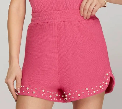 KNIT SHORTS WITH PEARL BEADED DETAIL