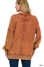 ACID WASH RAW EDGE FRONT POCKET PULLOVER