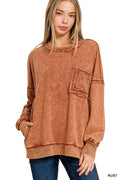 ACID WASH RAW EDGE FRONT POCKET PULLOVER