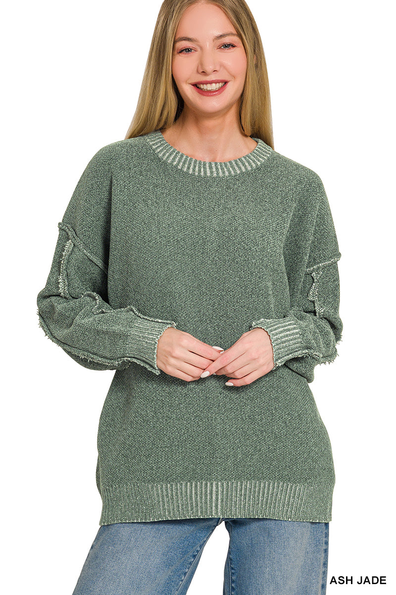 EXPOSED SEAM DROP SHOULDER OVERSIZED SWEATER