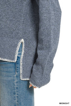 WOOL BLEND STITCH DETAILED HI-LOW SWEATER