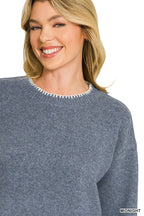 WOOL BLEND STITCH DETAILED HI-LOW SWEATER