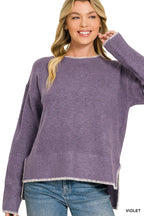 WOOL BLEND STITCH DETAILED HI-LOW SWEATER