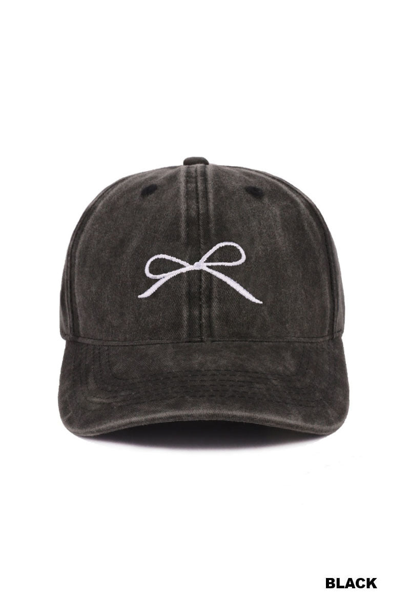 COQUETTE RIBBON BOW WASHED HAT