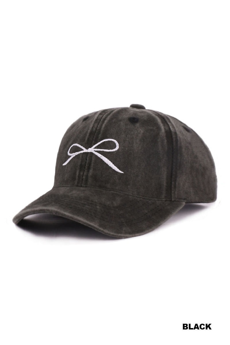 COQUETTE RIBBON BOW WASHED HAT