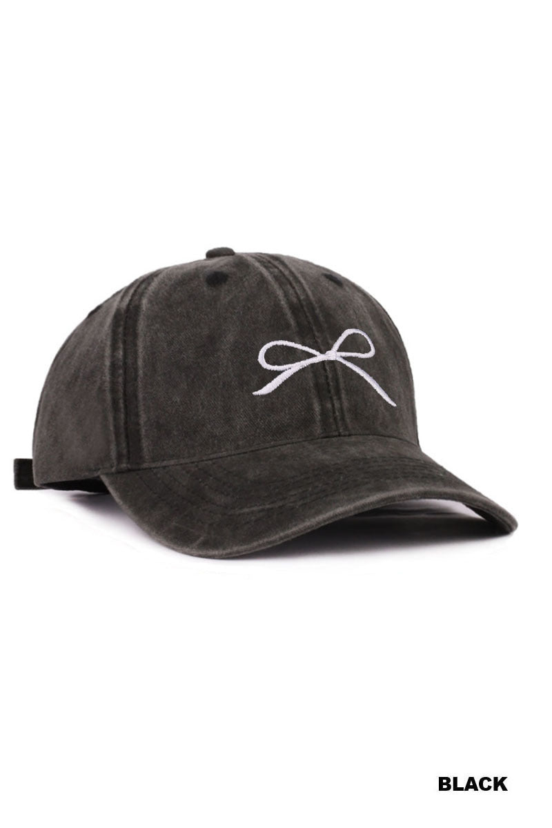 COQUETTE RIBBON BOW WASHED HAT