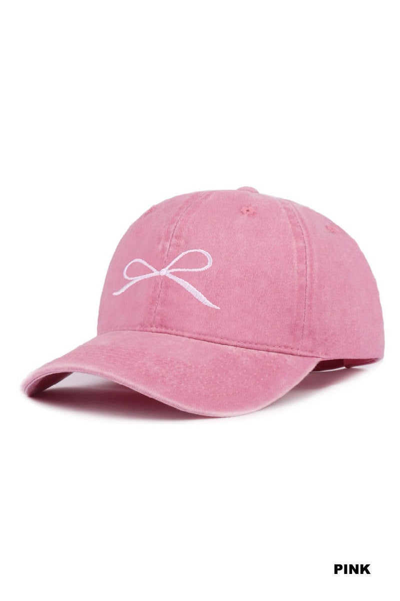 COQUETTE RIBBON BOW WASHED HAT