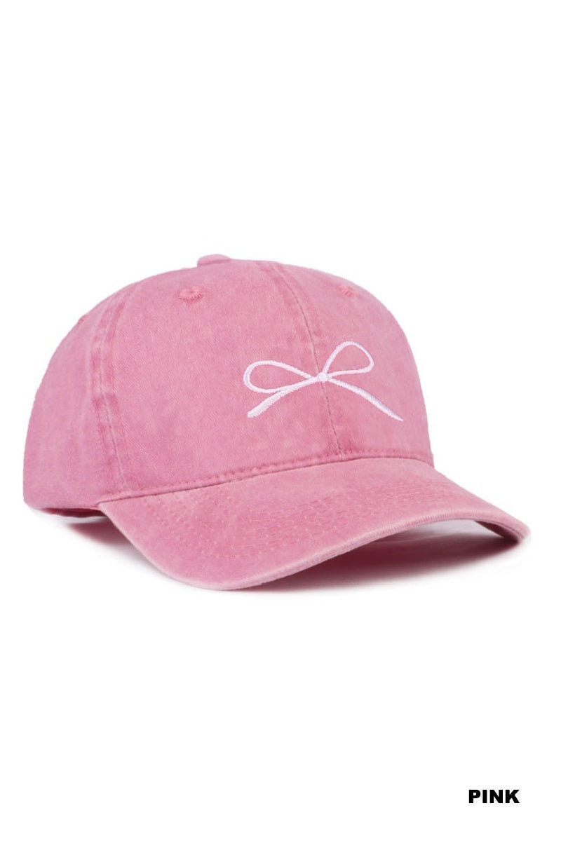 COQUETTE RIBBON BOW WASHED HAT