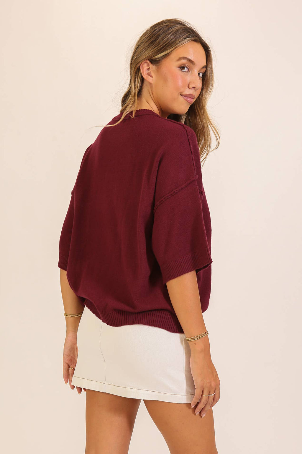 SHORT SLEEVE POCKET KNIT SWEATER
