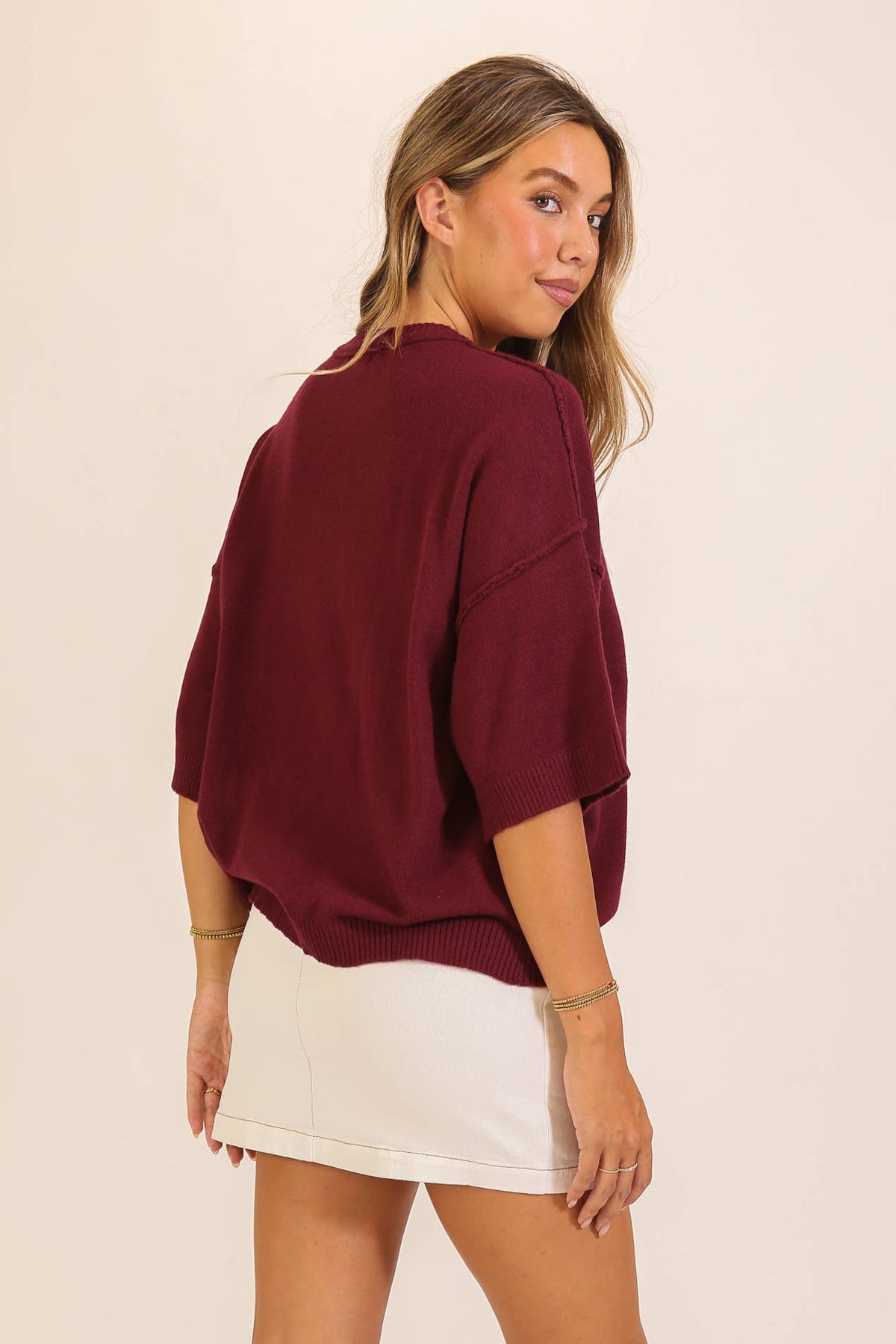 SHORT SLEEVE POCKET KNIT SWEATER