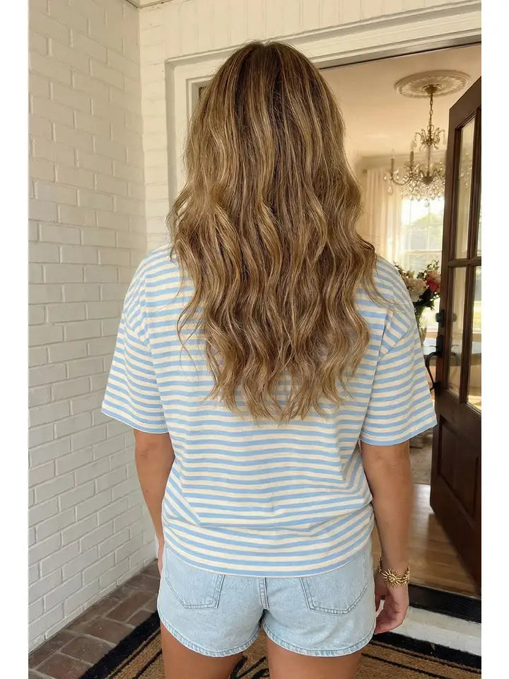 STRIPE CONTRAST DROP SHOULDER TEE