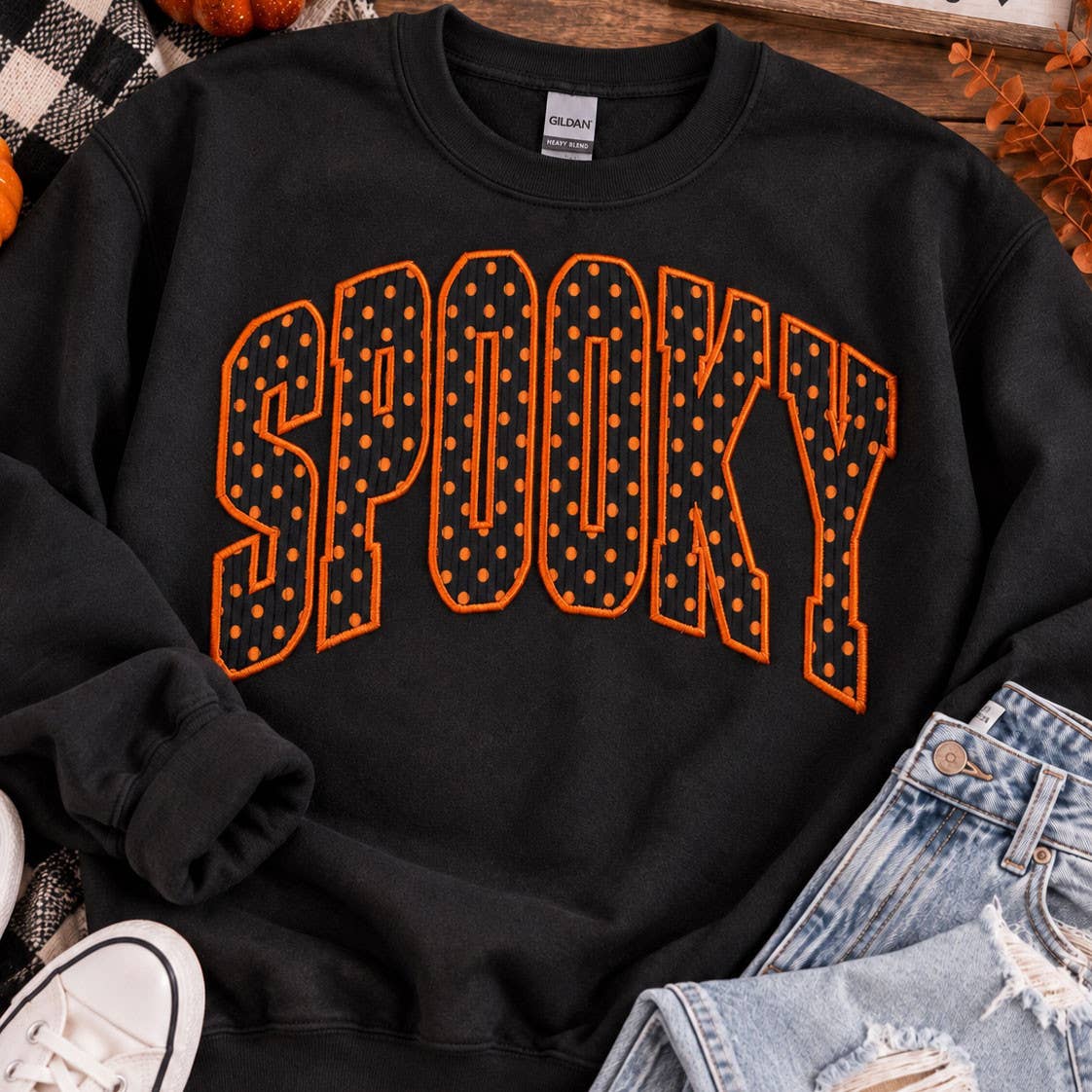 ORANGE POLKA DOT SPOOKY CORDUROY SWEATSHIRT