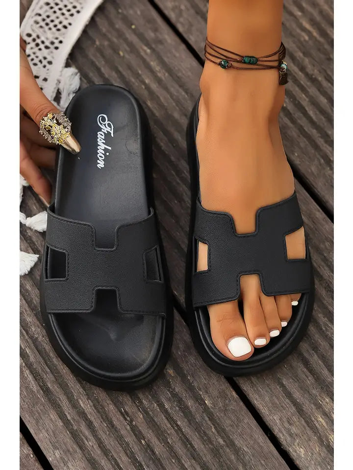 CUTOUT DESIGN OPEN TOE PLATFORM SLIPPERS