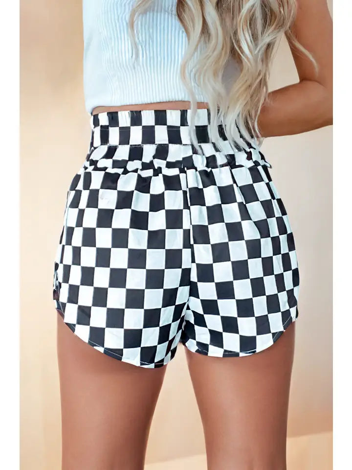 CHECKERED PRINT HIGH WAIST CASUAL SHORTS