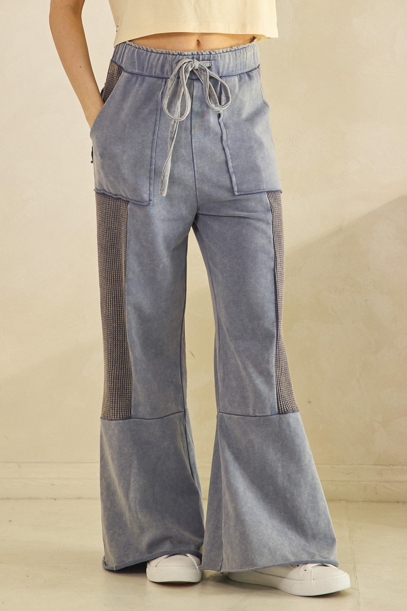 VINTAGE WASHED FLARED PANEL PANTS