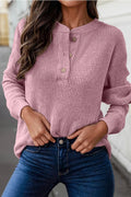 RIBBED TEXTURE DROP SHOULDER HENLEY KNIT TOP