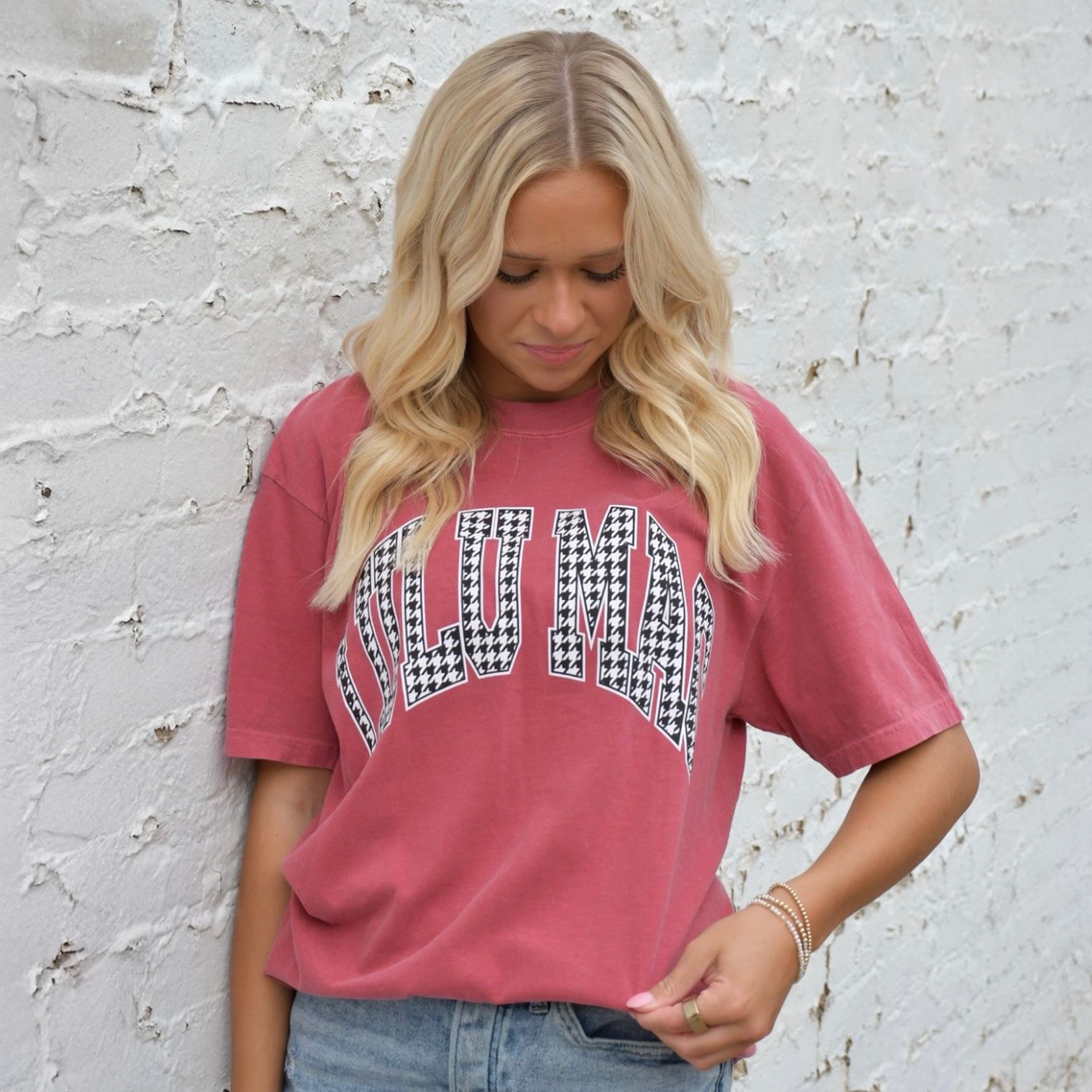 CRIMSON HOUNDSTOOTH LULU MAC TEE