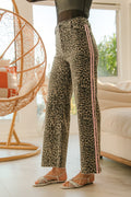 LEOPARD PRINTED PANTS WITH PINK SIDE DETAIL