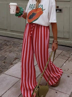 LIGHTWEIGHT VERTICAL STRIPED WIDE LEG PANTS