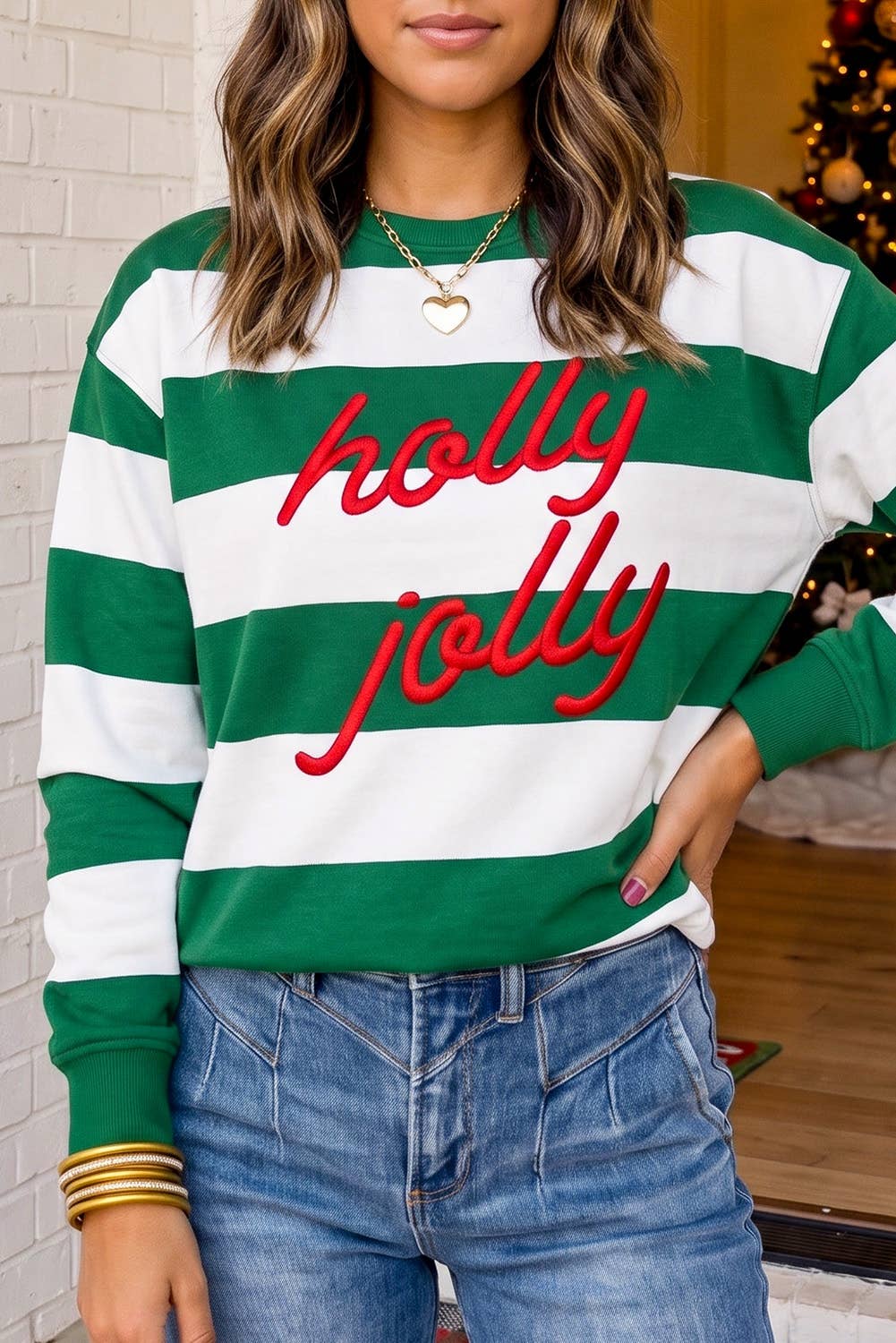 STRIPED HOLLY JOLLY CHRISTMAS SWEATSHIRT