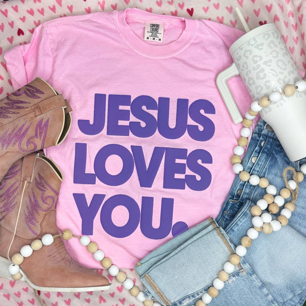JESUS LOVES YOU PURPLE PUFF COMFORT COLOR TEE