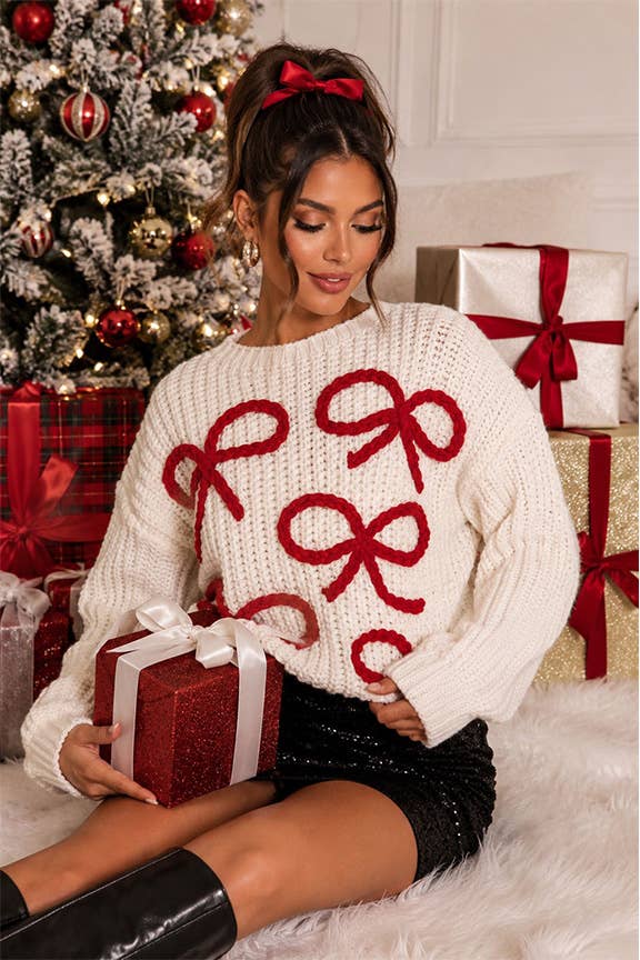 COQUETTE BOW CHRISTMAS SWEATER