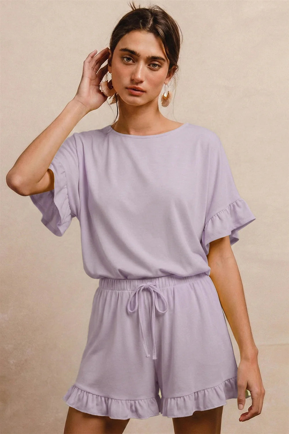 SOLID JERSEY RUFFLED SHORT SET